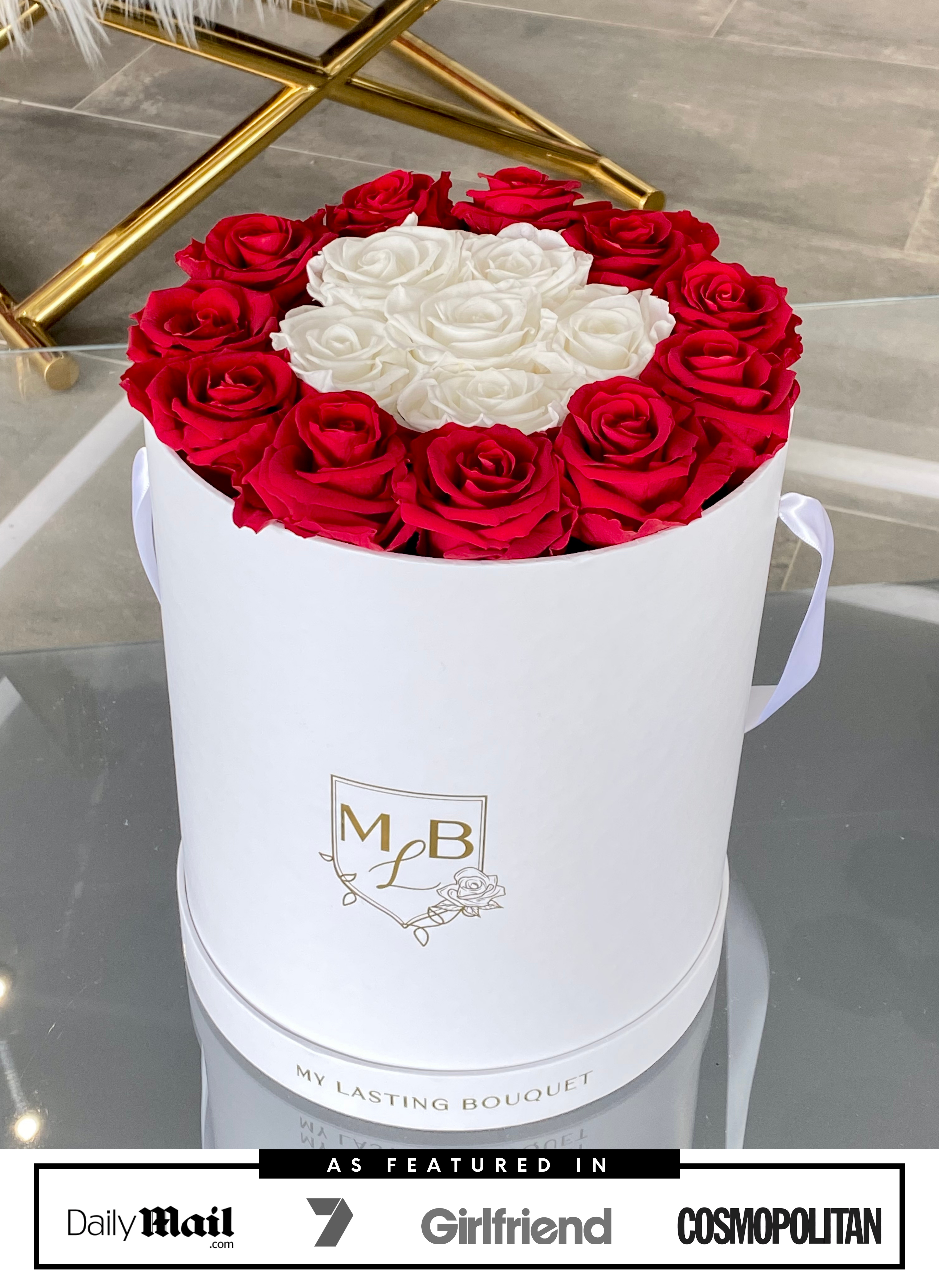 Round Rose Box- Red & White - My Lasting Bouquet