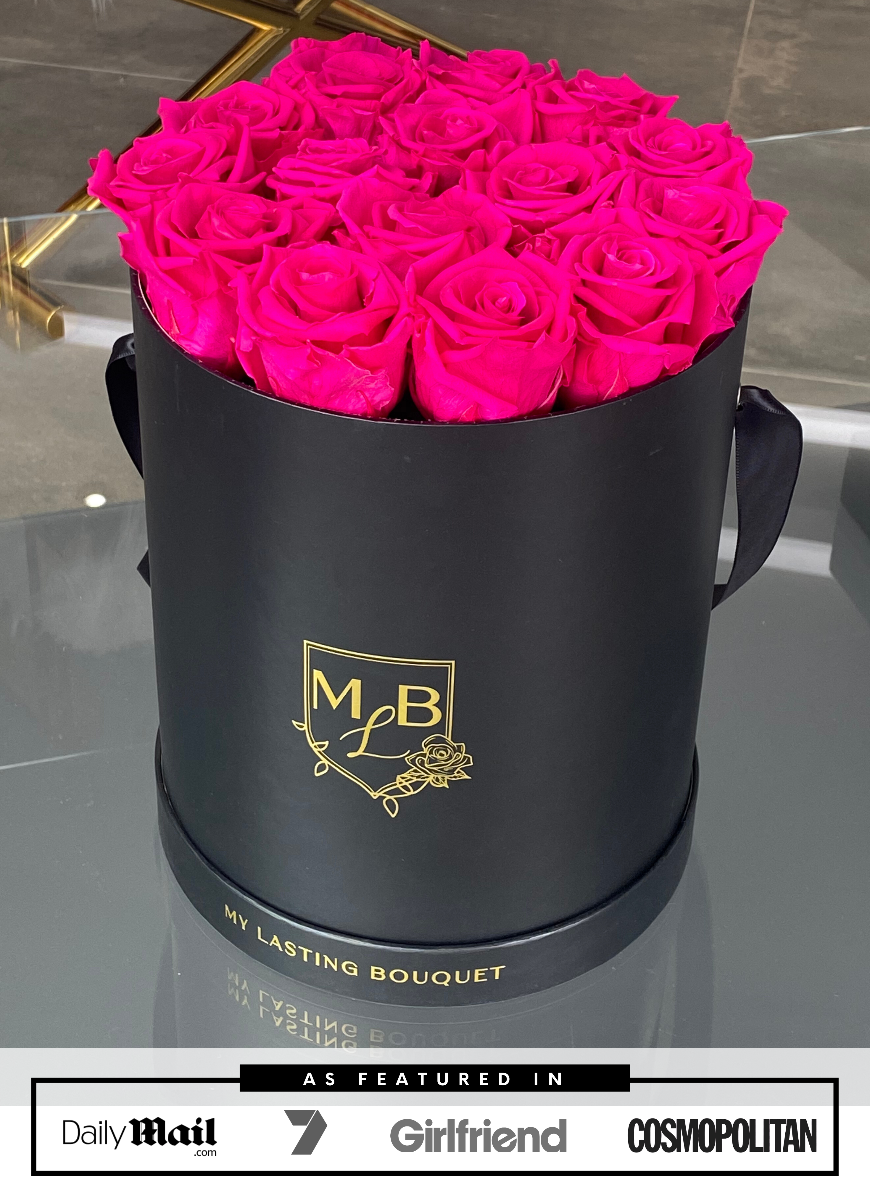 Round Rose Box- Hot Pink Roses - My Lasting Bouquet