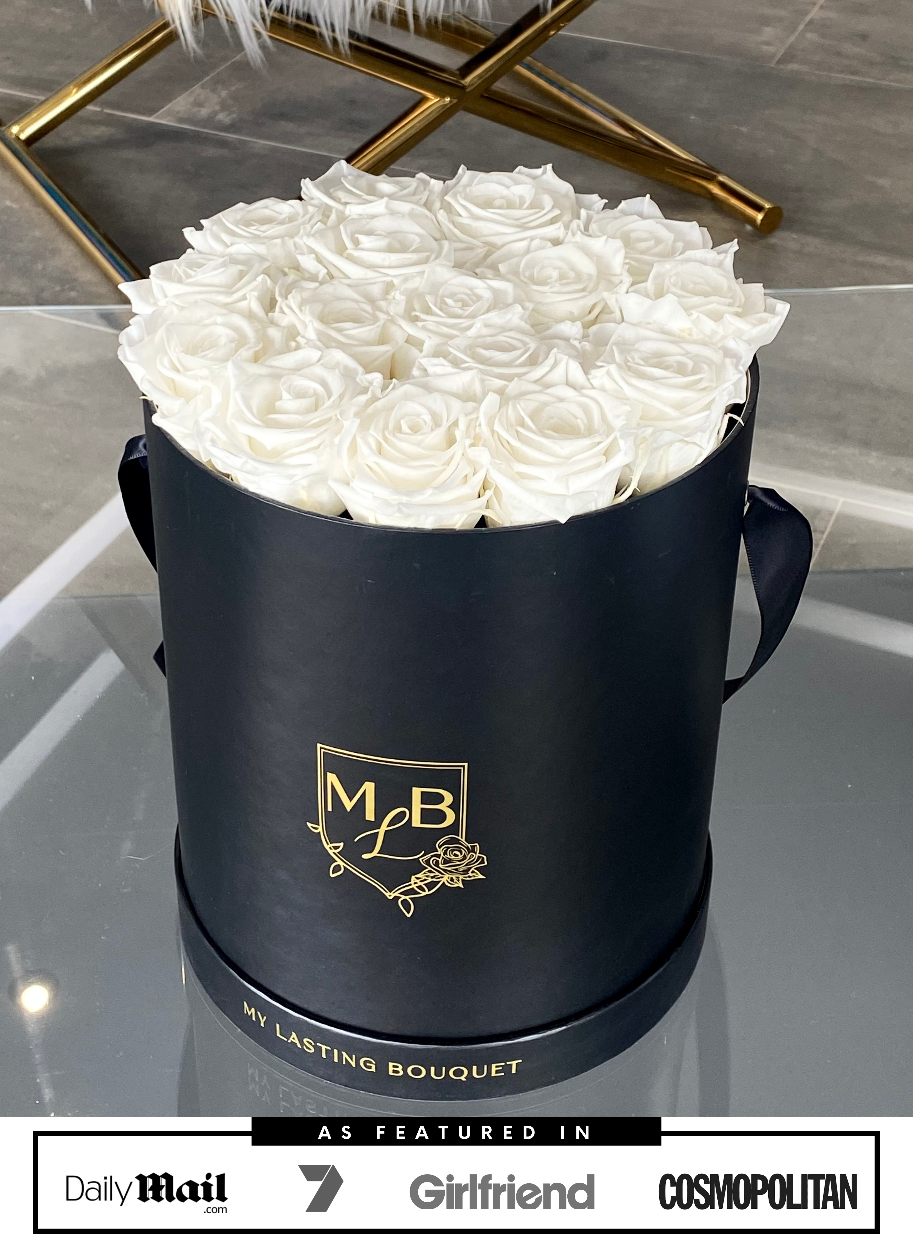 Round Rose Box- White Roses - My Lasting Bouquet