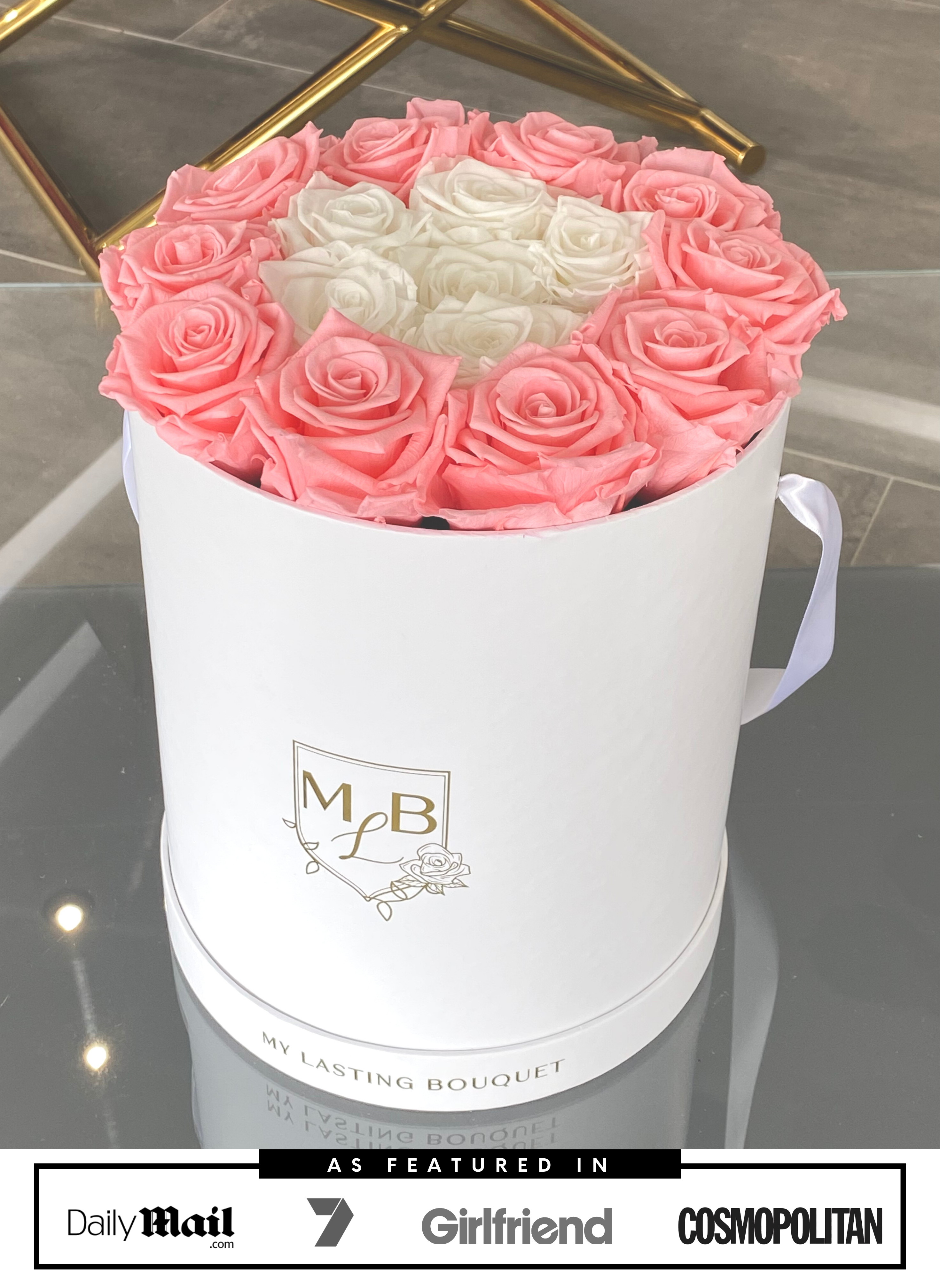 Round Rose Box- Pink & White - My Lasting Bouquet