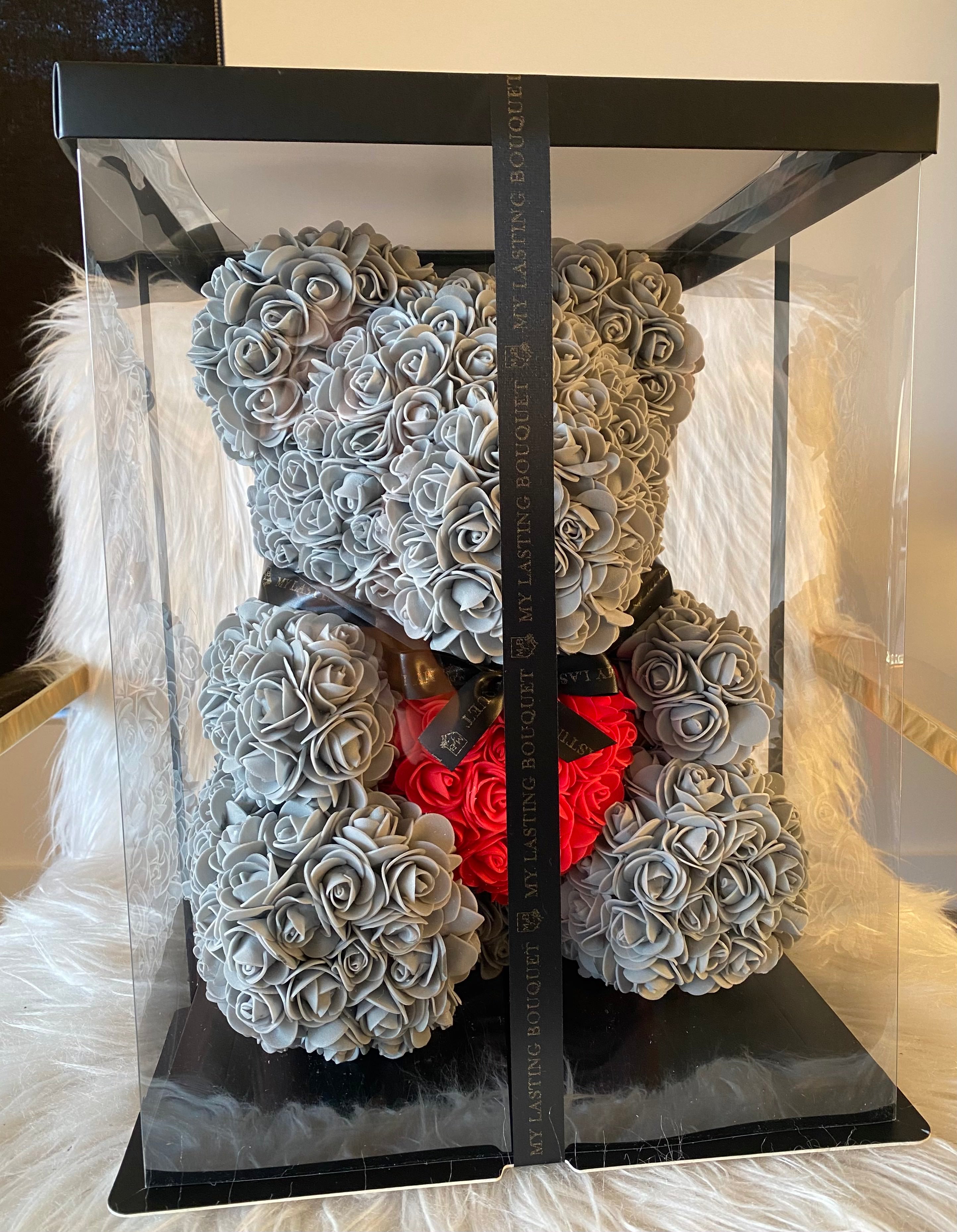 Grey Rose Bear- 45cm - My Lasting Bouquet