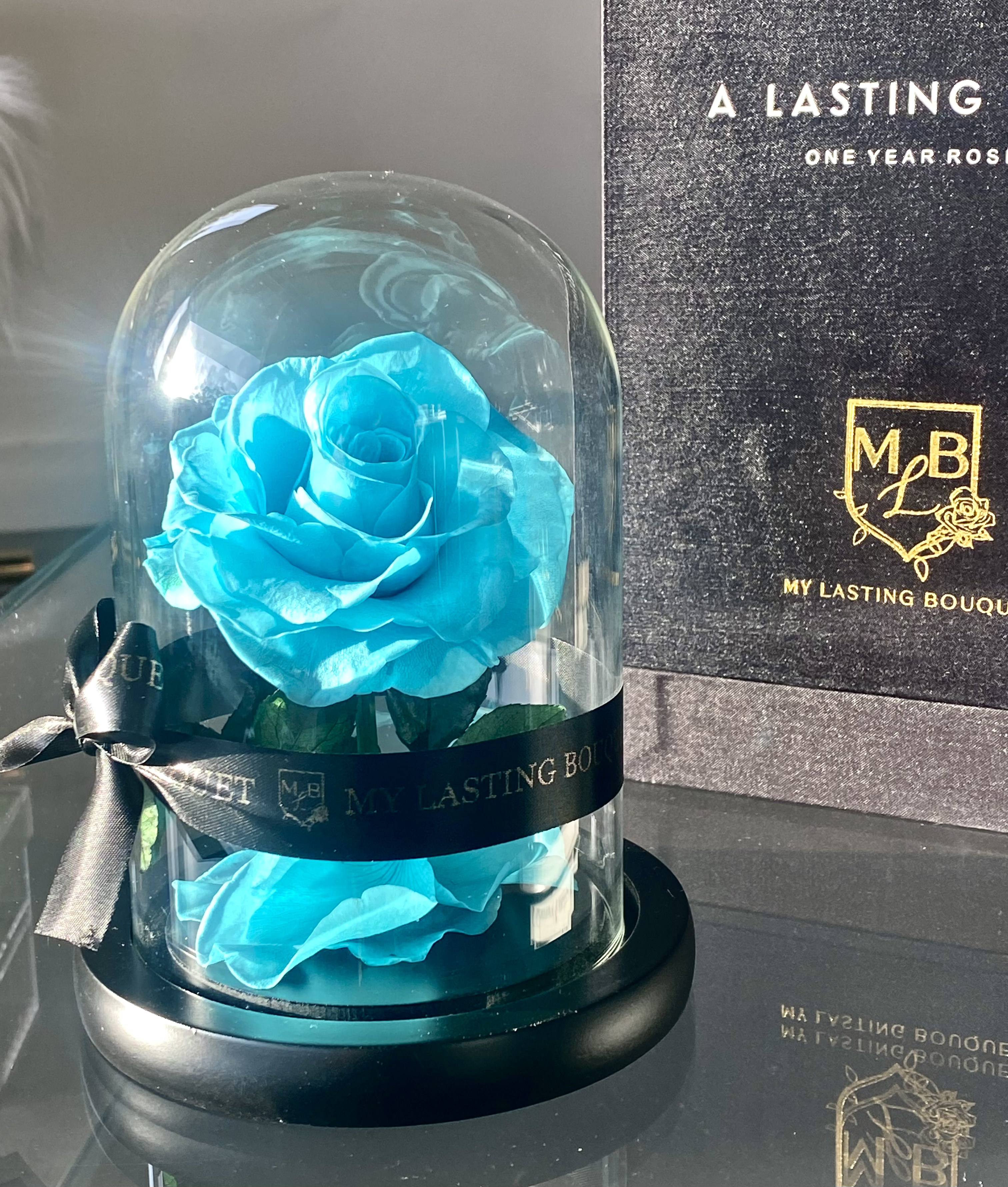 Aqua Mini Rose Dome - My Lasting Bouquet