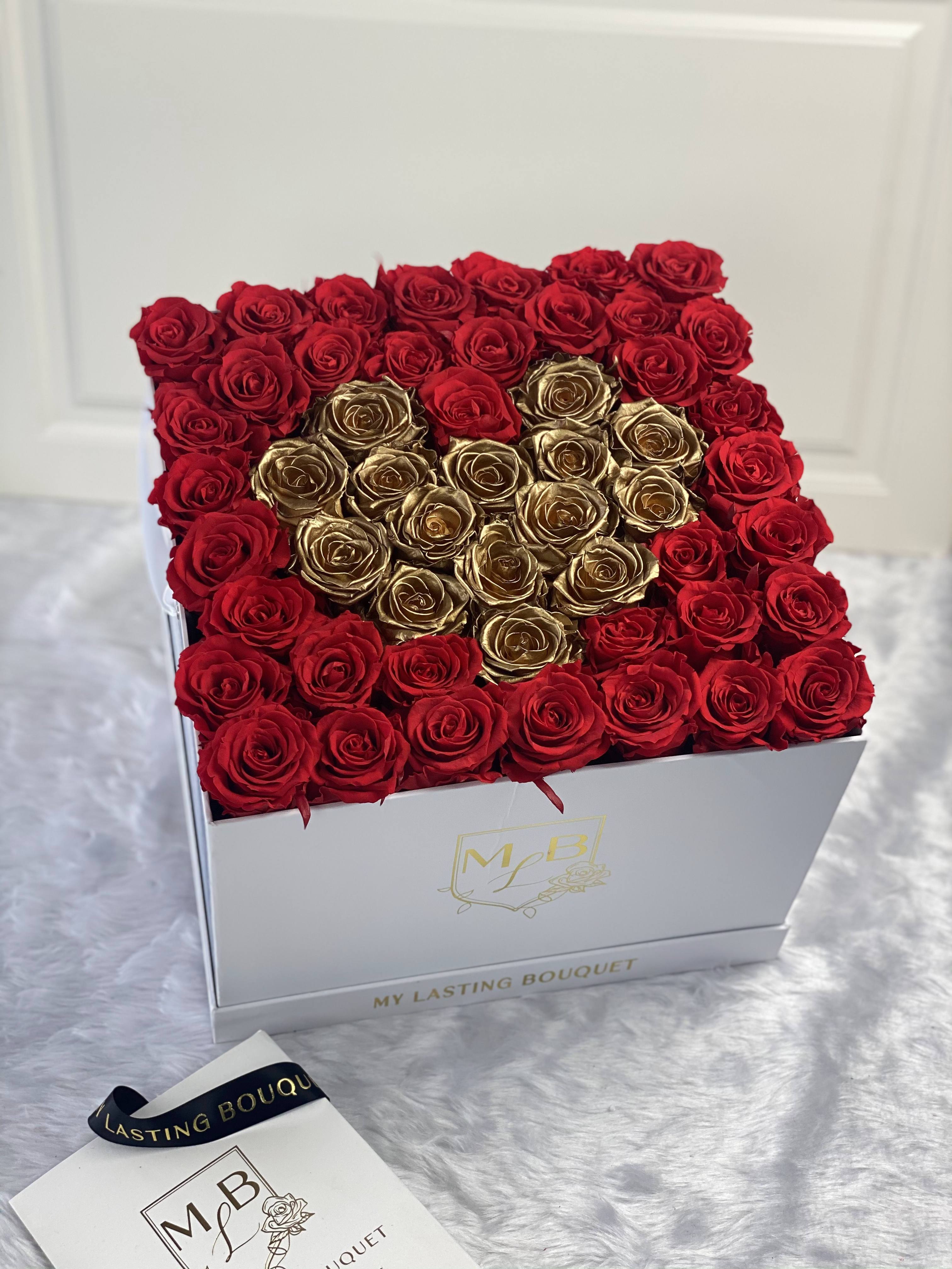 Heart- Red & Gold Roses - My Lasting Bouquet