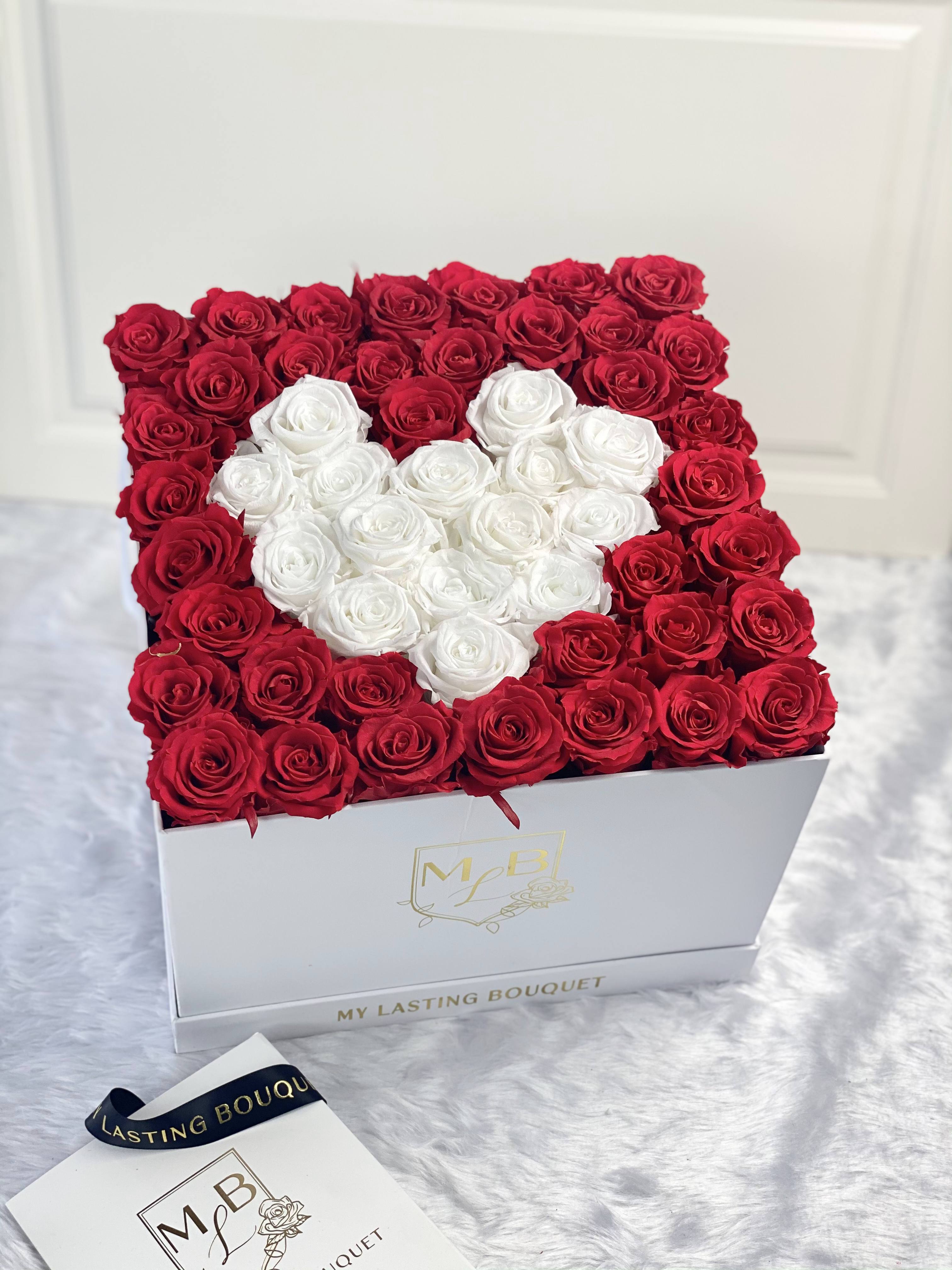 Heart- Red & White Roses - My Lasting Bouquet